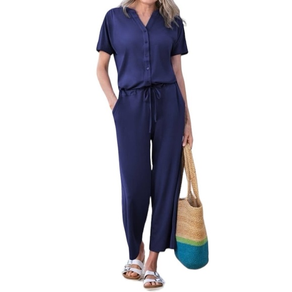 WoolOvers | Button Through Jumpsuit in French Navy Plus Size XXL NWT - Picture 1 of 10